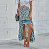 Summer Boho Floral Print Skirt Women Elastic Waist Ruffle Hem Dress Irregular Long Skirt Female Holiday Beach Sundress
