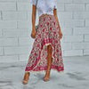 Summer Boho Floral Print Skirt Women Elastic Waist Ruffle Hem Dress Irregular Long Skirt Female Holiday Beach Sundress