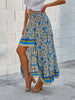 Summer Boho Floral Print Skirt Women Elastic Waist Ruffle Hem Dress Irregular Long Skirt Female Holiday Beach Sundress