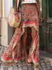 Summer Boho Floral Print Skirt Women Elastic Waist Ruffle Hem Dress Irregular Long Skirt Female Holiday Beach Sundress