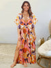 Summer Boho Long Dress Women V Neck Print Floral Dress Casual Holiday Beach Sundress Short Sleeve Split Woman Dress
