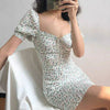 Summer Boho Tie Neck Floral Print Mini Sexy White bodycon Dress women casual Elegant Puff Sleeve Party Dresses y2k autumn robe
