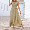 Summer Boho V Neck Midi Dress Women Floral Print Long Dress Ruffle Sleeve Casual Lace Up Dress Female Loose Beach Sundress