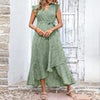 Summer Boho V Neck Midi Dress Women Floral Print Long Dress Ruffle Sleeve Casual Lace Up Dress Female Loose Beach Sundress