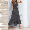 Summer Boho V Neck Midi Dress Women Floral Print Long Dress Ruffle Sleeve Casual Lace Up Dress Female Loose Beach Sundress