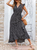 Summer Boho V Neck Midi Dress Women Floral Print Long Dress Ruffle Sleeve Casual Lace Up Dress Female Loose Beach Sundress