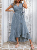 Summer Boho V Neck Midi Dress Women Floral Print Long Dress Ruffle Sleeve Casual Lace Up Dress Female Loose Beach Sundress
