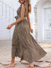 Summer Boho V Neck Midi Dress Women Floral Print Long Dress Ruffle Sleeve Casual Lace Up Dress Female Loose Beach Sundress
