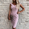 Summer Casual Solid Bodycon Dress 2022 Women Elegant Double V-Neck Sleeveless Party Dress Ladies  Draped Zipper Dresses