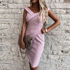 Summer Casual Solid Bodycon Dress 2022 Women Elegant Double V-Neck Sleeveless Party Dress Ladies  Draped Zipper Dresses