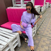 Summer Casual Women Set Women Tracksuits Two Piece Set  Solid Short Sleeve Long Pants Suit Loose Outfit Femme