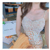 Summer Chiffon Beach Dress Woman Romantic Print Flower Beading Sequins Patchwork Mesh Fairy Dresses Robe Plage Vestido Festa