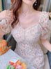 Summer Chiffon Beach Dress Woman Romantic Print Flower Beading Sequins Patchwork Mesh Fairy Dresses Robe Plage Vestido Festa