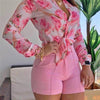 Summer Clothes for Women Shorts Sets Longsleeve Shirt Plus Size Sets Pink Print Shorts Set   Items Female Two Piece Set