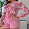 Summer Clothes for Women Shorts Sets Longsleeve Shirt Plus Size Sets Pink Print Shorts Set   Items Female Two Piece Set