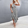 Summer Cross Halter Long Dress Women Backless Print Floral Maxi Dress Sleeveless High Waist Dress Female Patchwork Dress