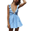 Summer Deep V Neck Ruffle Dress Women Sexy Party Sleeveless Vestidos High Waist Bandage Beach Striped Dresses