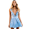 Summer Deep V Neck Ruffle Dress Women Sexy Party Sleeveless Vestidos High Waist Bandage Beach Striped Dresses