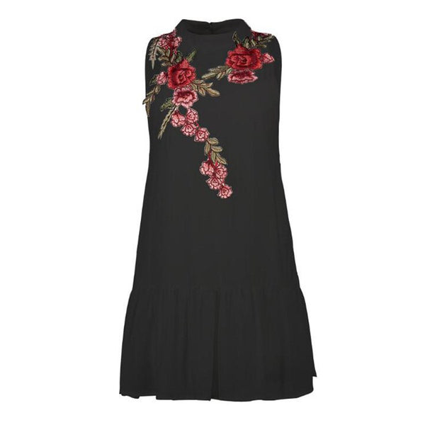 Summer Dress 2022 New Women Sexy Flower Print Elegant Stand Neck Backless Evening Celebrity Party Embroidery A Line Dresses