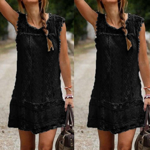 Summer Dress 2022 Women Casual Beach Short Dress Tassel Black White Mini Lace Dress Sexy Party Dresses Vestidos S-XL Vestido #0