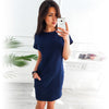 Summer Dress 2022 Women Loose Straight Fashion Pockets Elegant Mini Dress Casual O-neck Short Sleeve Solid Party Dresses