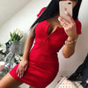 Summer Dress 2022 Women Sexy Casual Knit Sheath Mini Dresses Ladies Solid V Neck Chest Button Short Sleeve Bodycon Party Dress