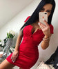 Summer Dress 2022 Women Sexy Casual Knit Sheath Mini Dresses Ladies Solid V Neck Chest Button Short Sleeve Bodycon Party Dress