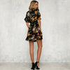 Summer Dress 2022 Women Sexy Deep V-Neck Black Flower Print Dresses Hem Folds Bohemian Style Belt Mini Ruffle Beach Dress