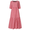 Summer Dress VONDA 2022 Women Casual Short Sleeve Plaid Printed Sundress Loose Pleated Mid-Calf Dresses Femme Party Robe
