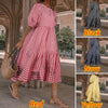 Summer Dress VONDA 2022 Women Casual Short Sleeve Plaid Printed Sundress Loose Pleated Mid-Calf Dresses Femme Party Robe