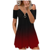 Summer Dress Women Cold Shoulder Dresses Short Sleeve Zipper Mini V-neck Bohemian Short Dress  Sexy Party Night Vestidos