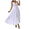 Summer Dress Women Elegant Solid Color White Dress Maxi Robe V-neck A Line Party Ladies Cami Dress Vestido De Mujer Femme Robe #