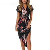 Summer Dress Women  Print Elegant Cute Sashes V-neck Sexy Slim Sheath Dress Women Dresses Vestidos Robes