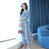Summer Dress Women Floral Elastic Elegant Dress Korean  Chiffon Women's Summer Clothes Holiday Beach Dresses Vestidos