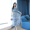 Summer Dress Women Floral Elastic Elegant Dress Korean  Chiffon Women's Summer Clothes Holiday Beach Dresses Vestidos