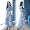 Summer Dress Women Floral Elastic Elegant Dress Korean  Chiffon Women's Summer Clothes Holiday Beach Dresses Vestidos