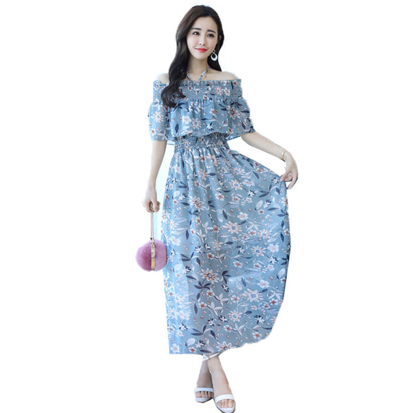 Summer Dress Women Floral Elastic Elegant Dress Korean  Chiffon Women's Summer Clothes Holiday Beach Dresses Vestidos