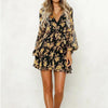 Summer Dress Women Floral Leaf Printed Lantern Sleeve Empire Dresses Ladies Beach Casual Mini Dress Vestidos