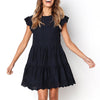 Summer Dress Women Hollow Out Flying Sleeve Black Dresses Ladies O-neck Ruched A-line Dress Casual Beach Dresses Sundress