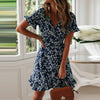 Summer Dress Women Long Sleeve Sexy Flower Printed Mini Dresses Ladies Casual V-Neck Short Dresses