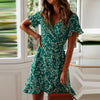 Summer Dress Women Long Sleeve Sexy Flower Printed Mini Dresses Ladies Casual V-Neck Short Dresses