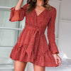 Summer Dress Women Long Sleeve Sexy Flower Printed Mini Dresses Ladies Casual V-Neck Short Dresses