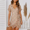 Summer Dress Women Long Sleeve Sexy Flower Printed Mini Dresses Ladies Casual V-Neck Short Dresses