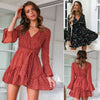 Summer Dress Women Long Sleeve Sexy Flower Printed Mini Dresses Ladies Casual V-Neck Short Dresses
