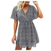Summer Dress Women Small Dot Print Chiffon Ruffle Short Ladies Sleeve Dresses Casual V-Neck Femme Elegant Dress Commuter