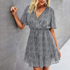 Summer Dress Women Small Dot Print Chiffon Ruffle Short Ladies Sleeve Dresses Casual V-Neck Femme Elegant Dress Commuter