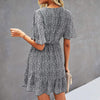 Summer Dress Women Small Dot Print Chiffon Ruffle Short Ladies Sleeve Dresses Casual V-Neck Femme Elegant Dress Commuter