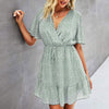 Summer Dress Women Small Dot Print Chiffon Ruffle Short Ladies Sleeve Dresses Casual V-Neck Femme Elegant Dress Commuter