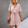 Summer Dress Women Small Dot Print Chiffon Ruffle Short Ladies Sleeve Dresses Casual V-Neck Femme Elegant Dress Commuter