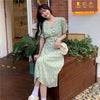 Summer Dress Women's 2023 Floral Long Dress V Neck Puff Sleeve Waist Dress Gentle Korean Style Sweet Casual Dress